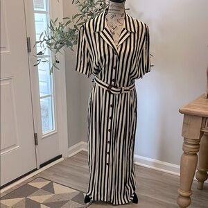 Vintage Land’s End Shirtdress Short Sleeves Striped Button Front Belt 1980’s